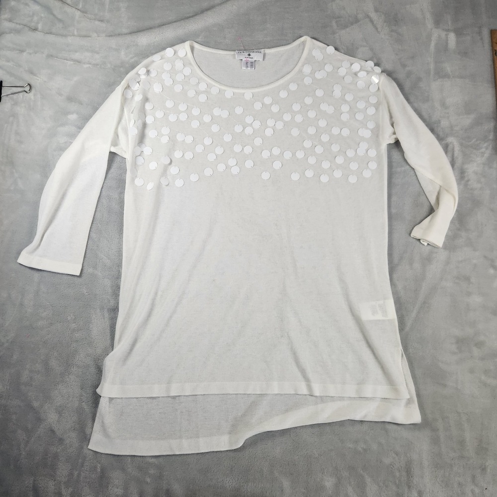 Rick Cardona Ivory Long sleeve Sequin Tunic Blouse‎ Coquette Quite Lux size 14